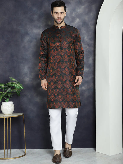 Jompers Men's Bronze Silk Blend Straight Kurta - Bronze