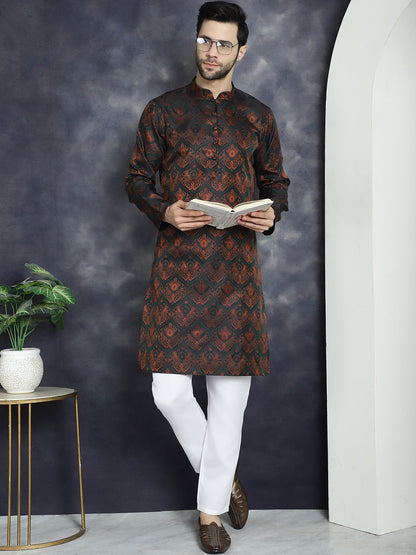 Jompers Men's Bronze Silk Blend Straight Kurta - Bronze