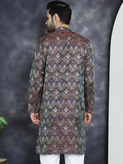 Jompers Men's Purple Silk Blend Straight Kurta - Purple