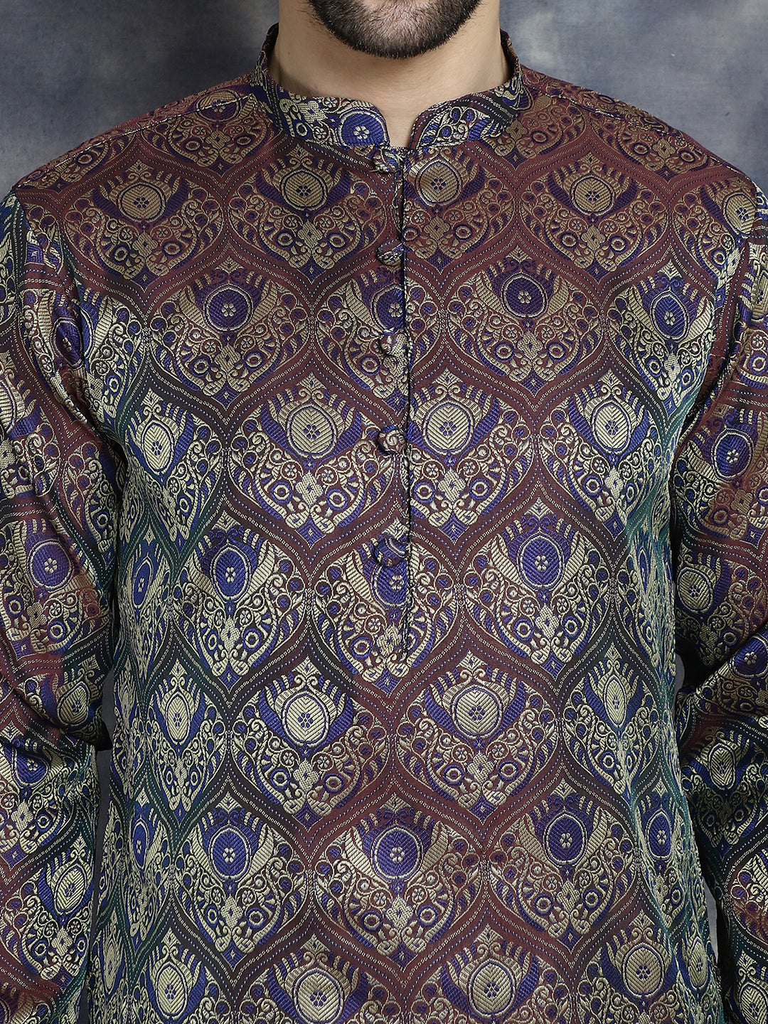 Jompers Men's Purple Silk Blend Straight Kurta - Purple