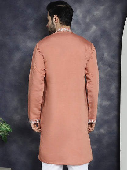 Jompers Men's Embroidered Kurta - Peach