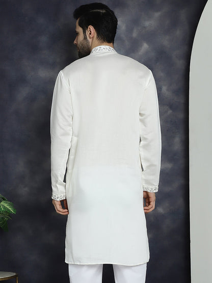 Jompers Men's Embroidered Kurta - White