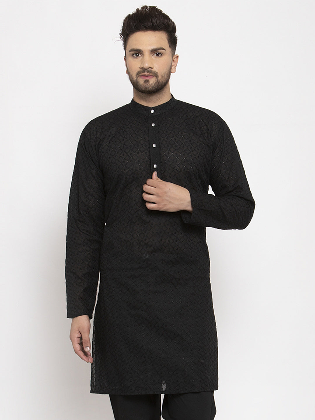 Jompers Men Black Chikan Kurta Only