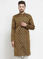 Jompers Men's Black-Colored & Golden Self Design Kurta Only