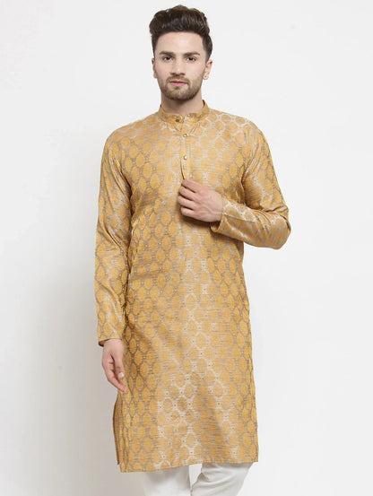 Jompers Men's Silver-Colored & Golden Self Design Kurta Only
