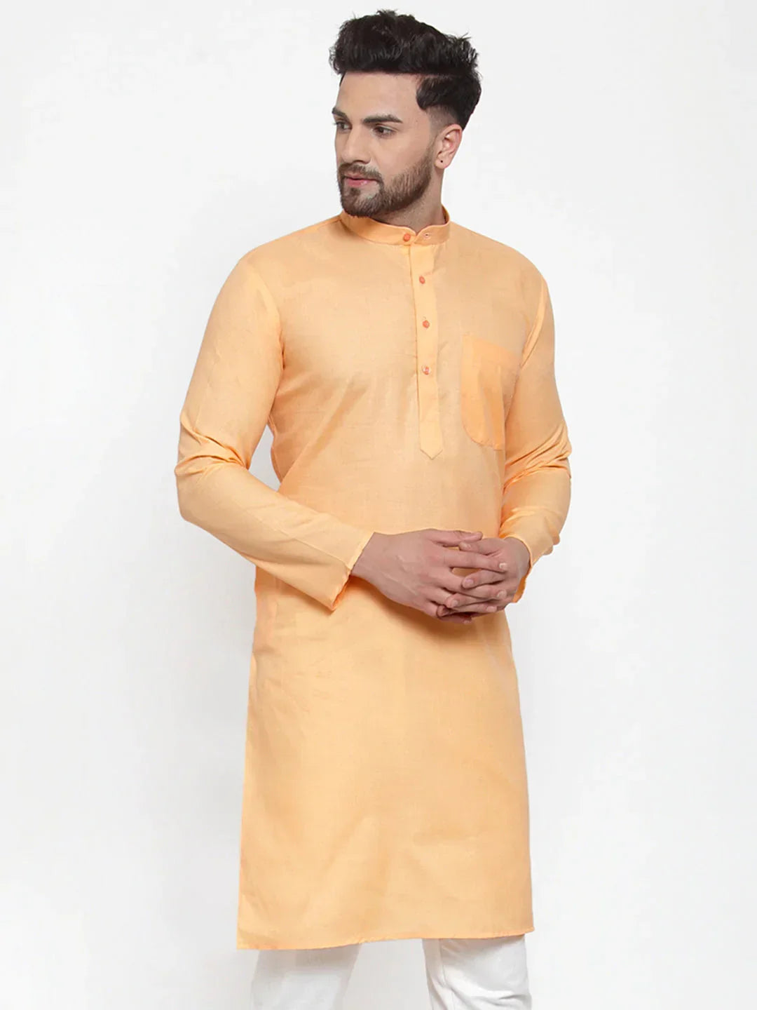 Jompers Men's Orange Cotton Solid Kurta Only