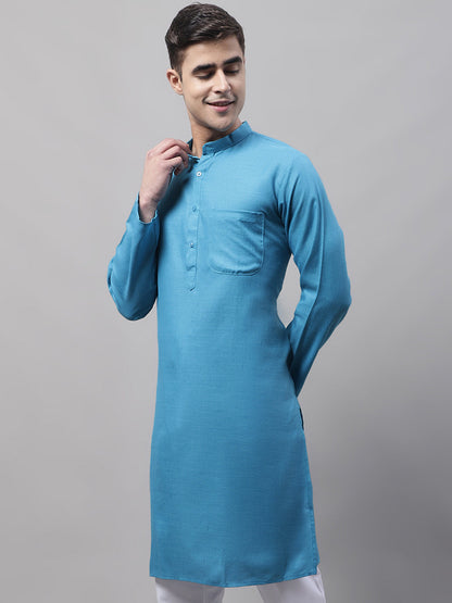 Jompers Men's Cotton Solid Kurta - Teal