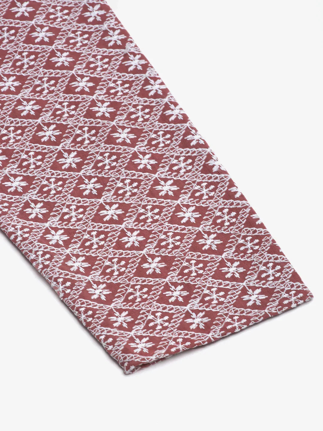 Jompers Men's Coral Red & White Embroidered Straight Kurta