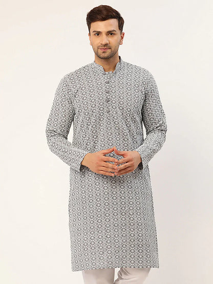 Jompers Men's Embroiderd Kurta - Grey