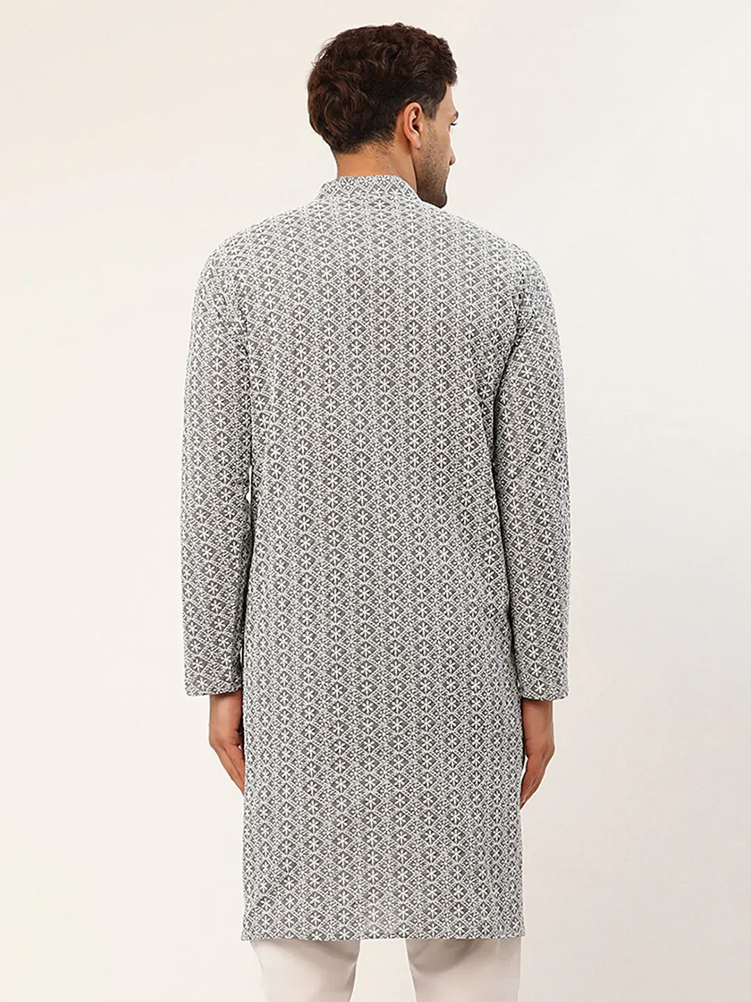 Jompers Men's Embroiderd Kurta - Grey