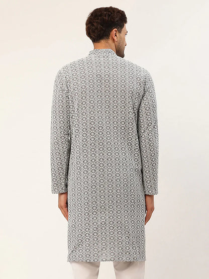 Jompers Men's Embroiderd Kurta - Grey