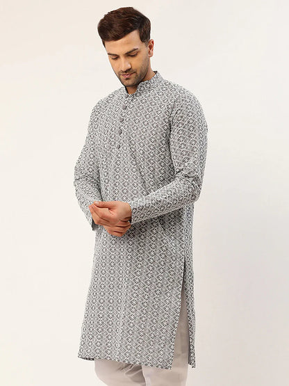 Jompers Men's Embroiderd Kurta - Grey
