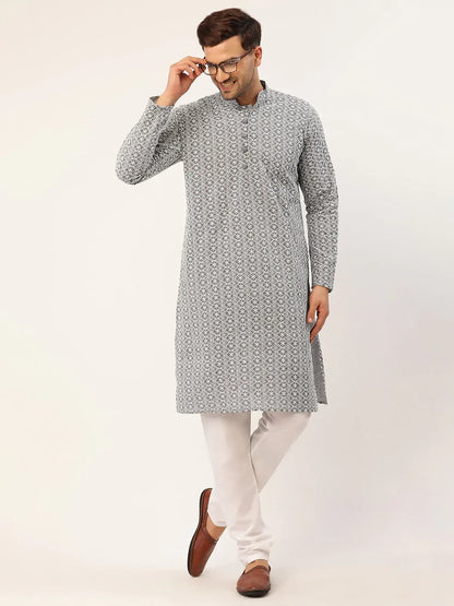 Jompers Men's Embroiderd Kurta - Grey