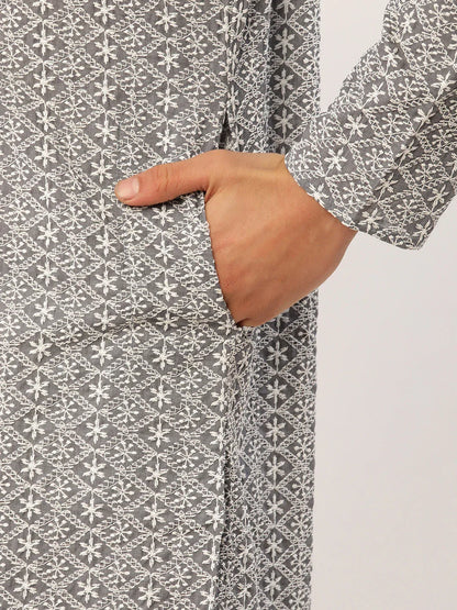 Jompers Men's Embroiderd Kurta - Grey