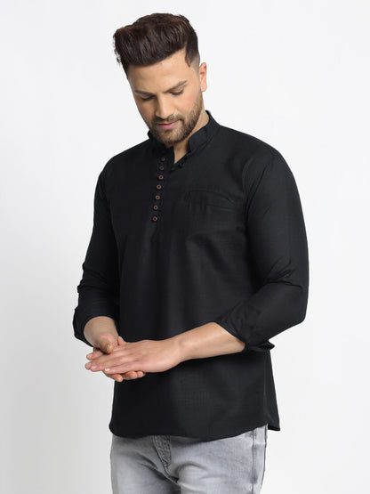 Jompers Men's Cotton Solid Short Kurta - Black
