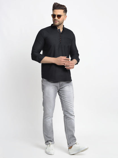 Jompers Men's Cotton Solid Short Kurta - Black