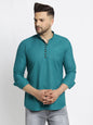 Jompers Men's Green Solid Cotton Short Kurta