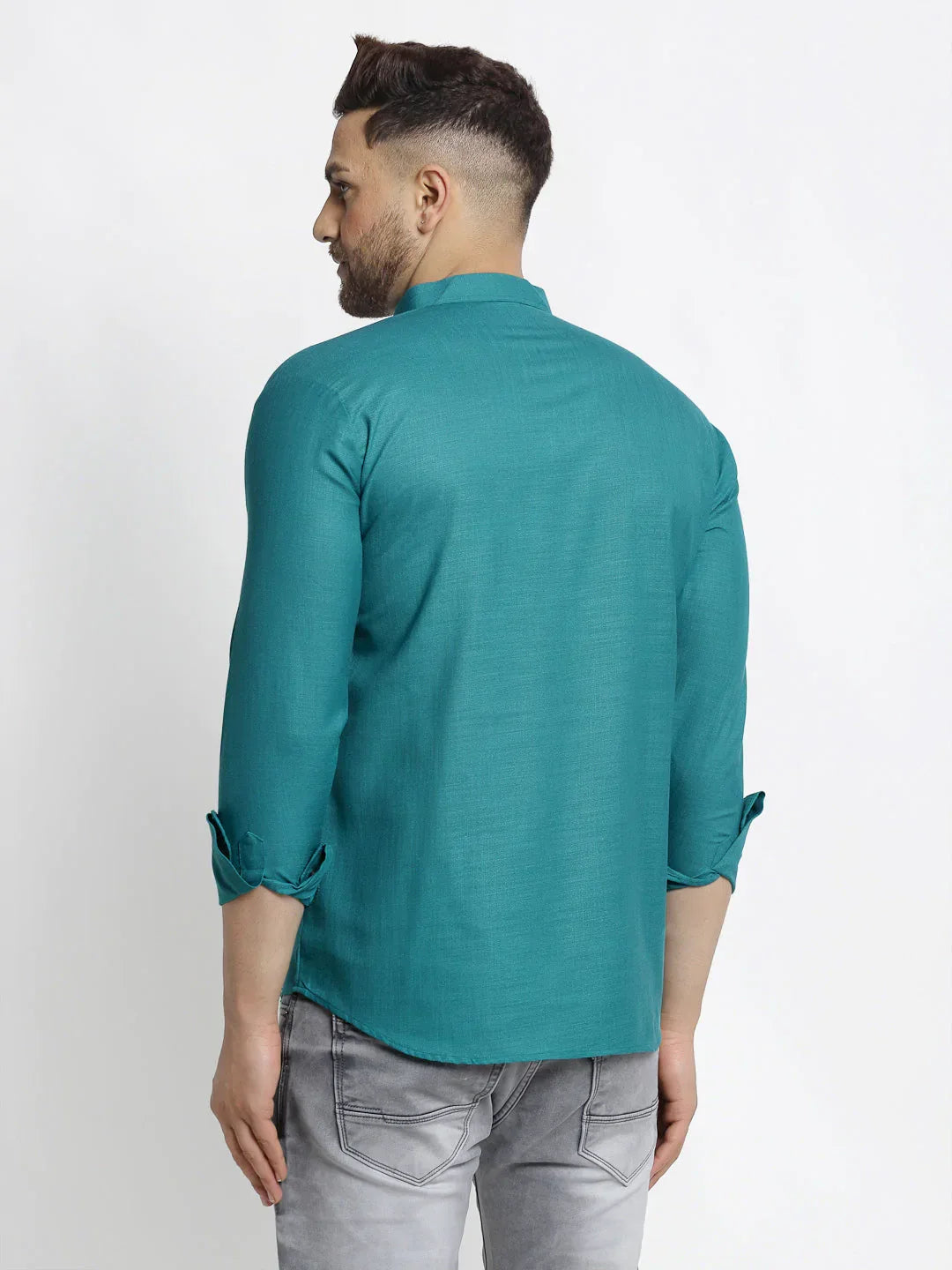 Jompers Men's Green Solid Cotton Short Kurta