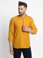 Jompers Men's Mustard Solid Cotton Short Kurta