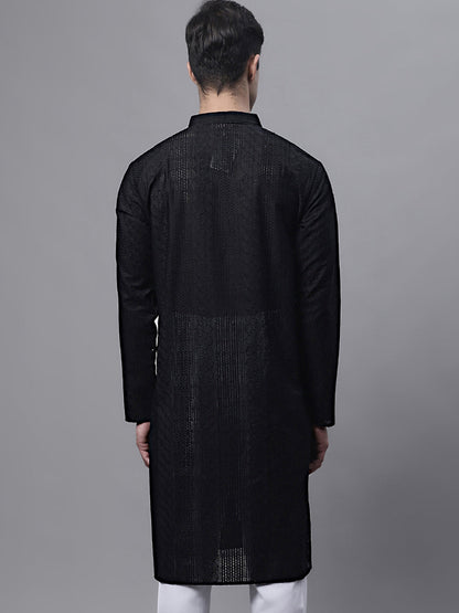 Jompers Men's Black Embroiderd Kurta