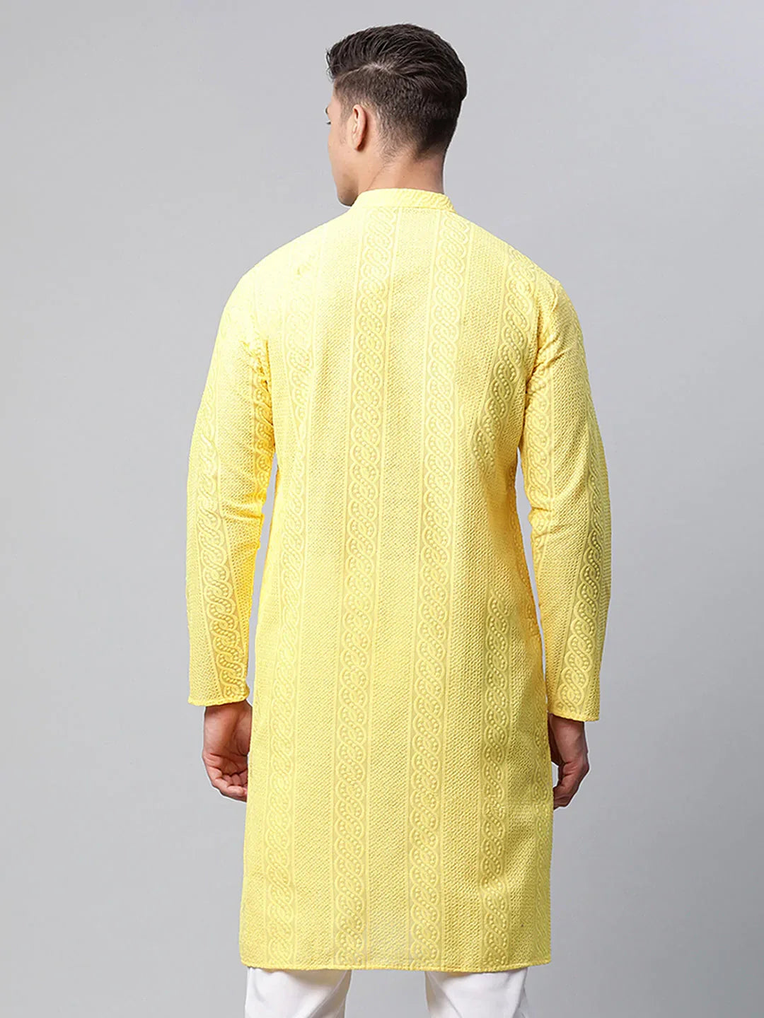 Jompers Men's Embroiderd Kurta - Lemon