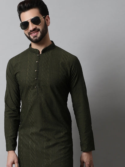 Jompers Men's Embroiderd Kurta - Olive