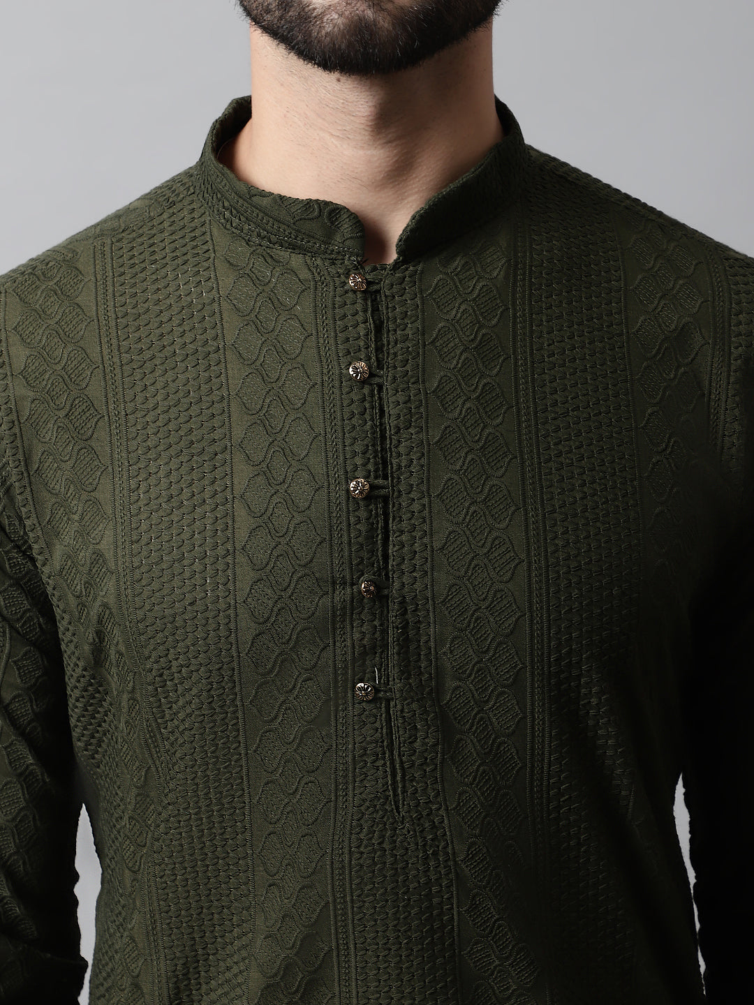 Jompers Men's Embroiderd Kurta - Olive