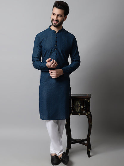 Jompers Men's Embroiderd Kurta - Teal