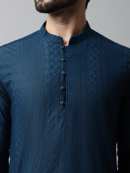 Jompers Men's Embroiderd Kurta - Teal