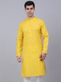 Jompers Men's Cotton Floral printed Kurta - Lemon