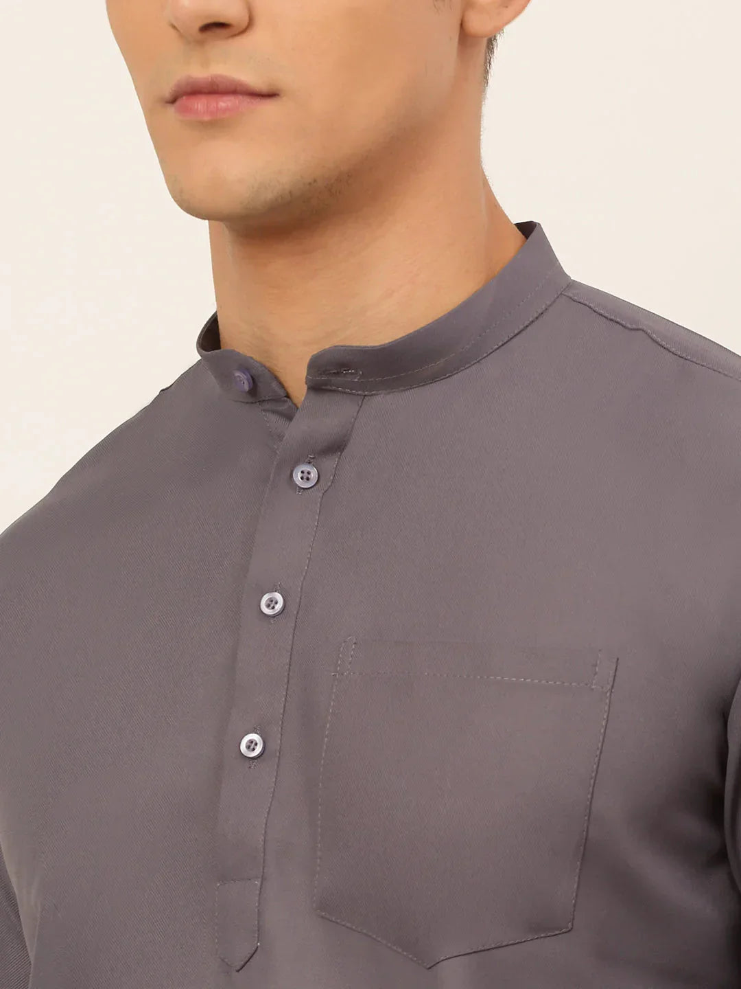 Jompers Men's Grey Solid Cotton Short Kurta
