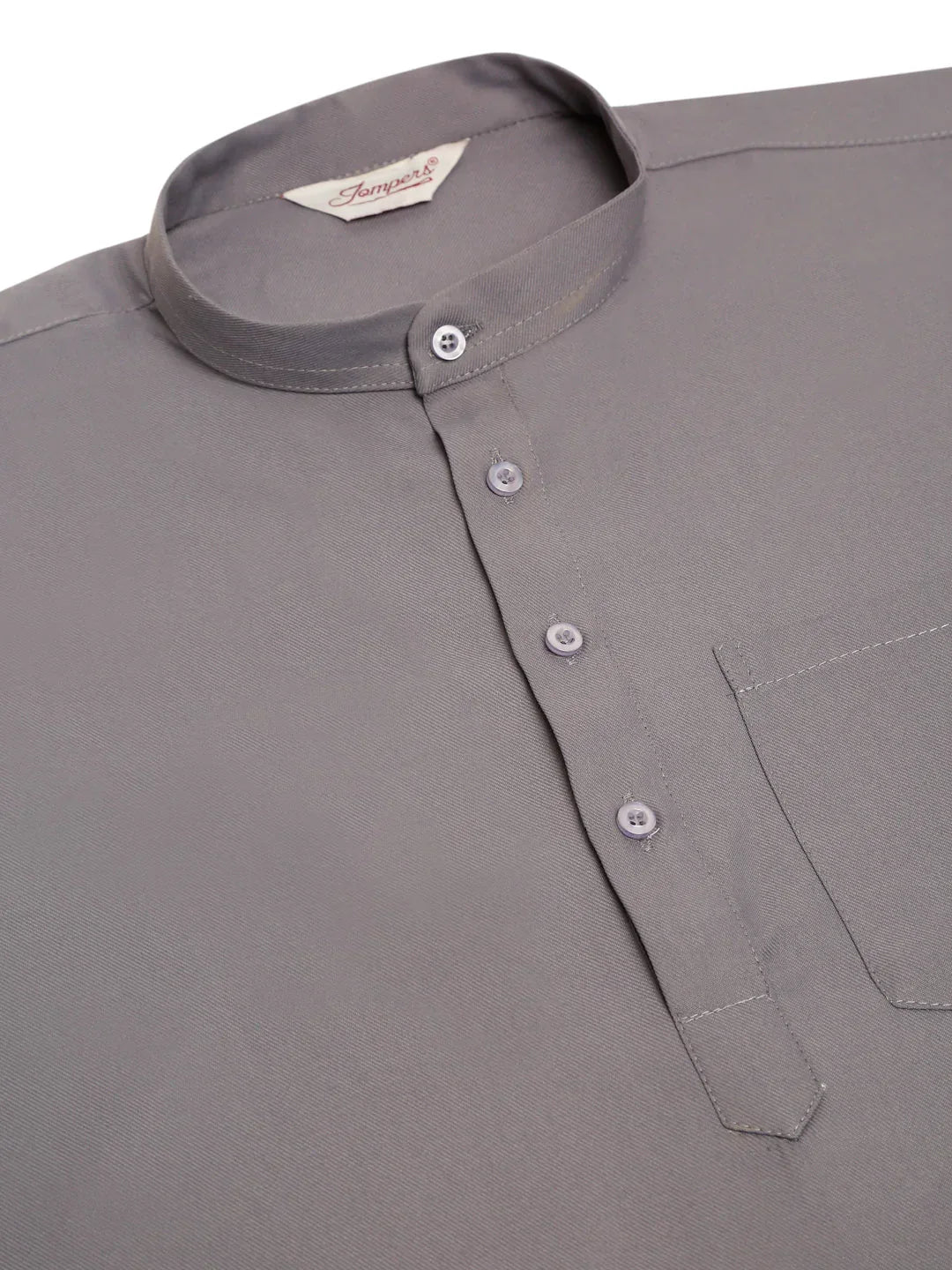 Jompers Men's Grey Solid Cotton Short Kurta
