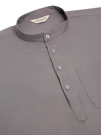 Jompers Men's Grey Solid Cotton Short Kurta