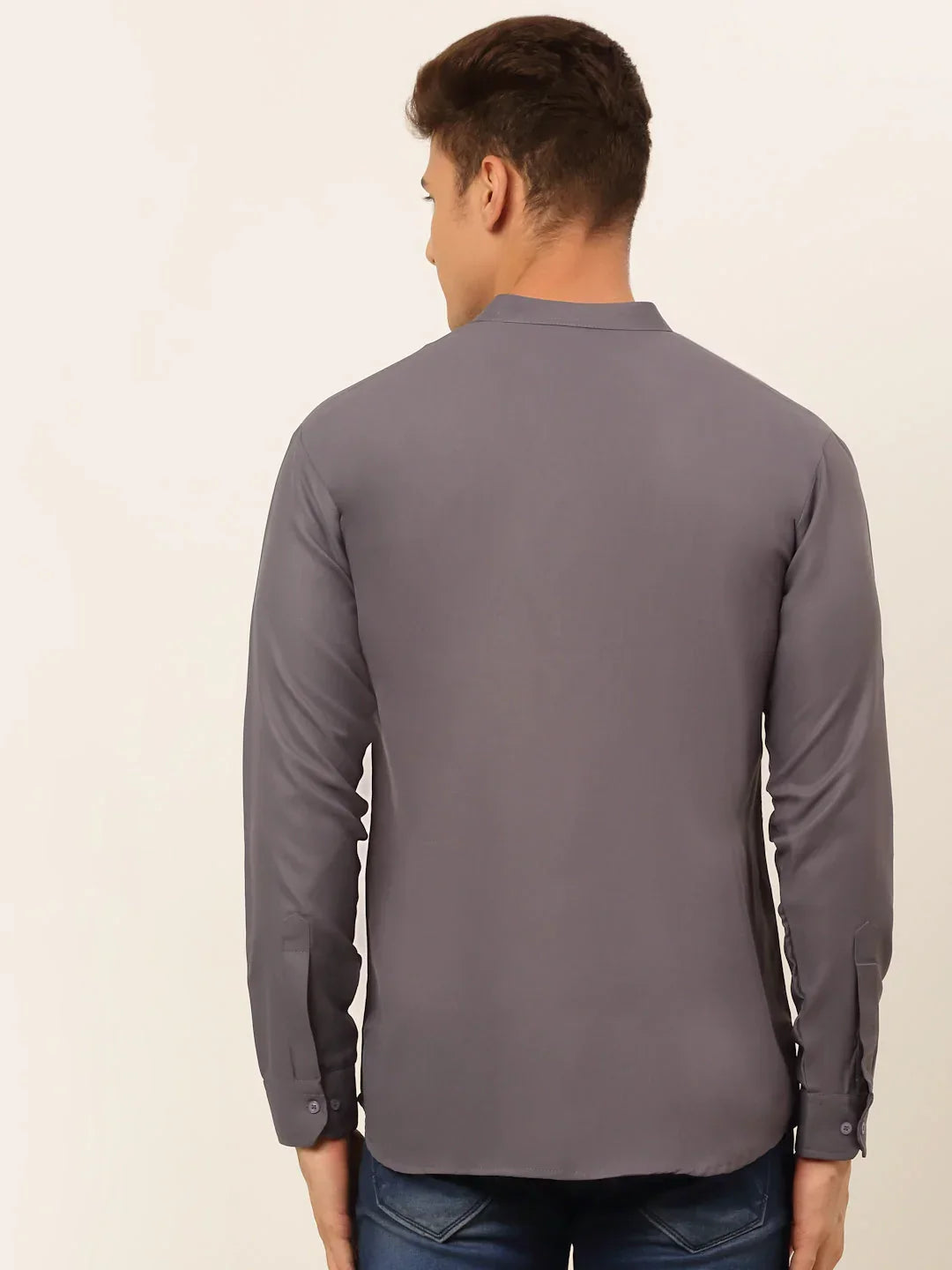 Jompers Men's Grey Solid Cotton Short Kurta