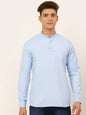 Jompers Men's Light-Blue Solid Cotton Short Kurta - Light-Blue