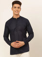 Jompers Men's Navy-Blue Solid Cotton Short Kurta - Navy Blue