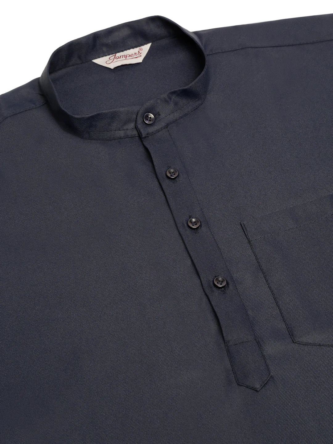 Jompers Men's Navy-Blue Solid Cotton Short Kurta - Navy Blue