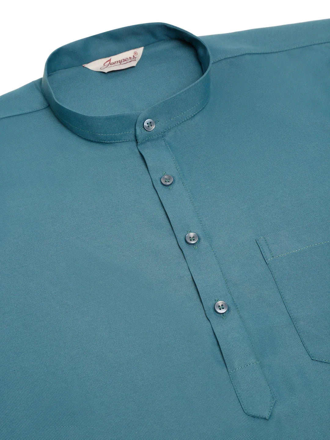 Jompers Men's Teal Blue Solid Cotton Short Kurta - Teal