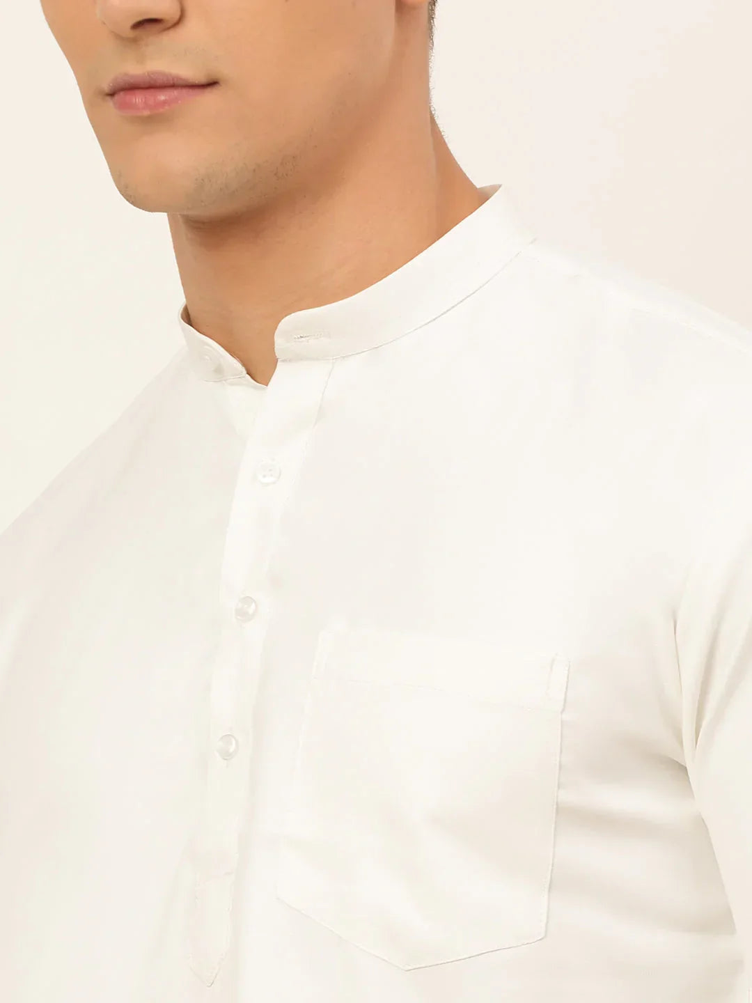 Jompers Men's White Solid Cotton Short Kurta - White