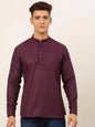 Jompers Men's Purple Solid Cotton Short Kurta - Wine