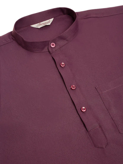 Jompers Men's Purple Solid Cotton Short Kurta - Wine