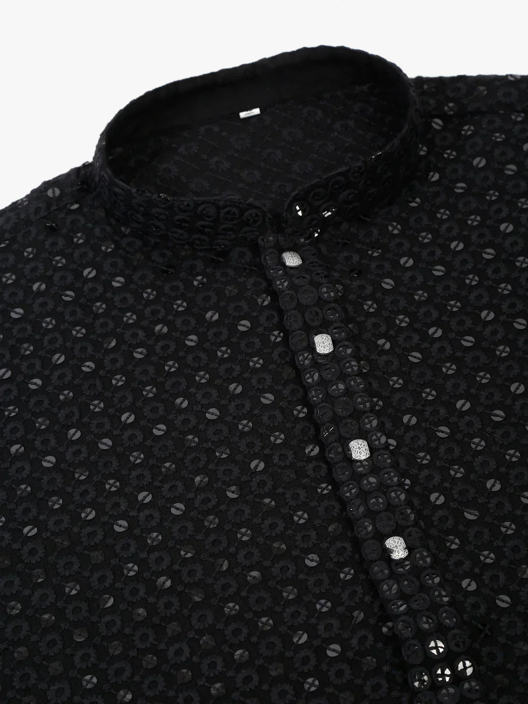 Jompers Men's Black Chikankari Embroidered and Sequence Kurta Only