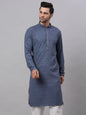 Jompers Men's Grey Chikankari Embroidered and Sequence Kurta Only