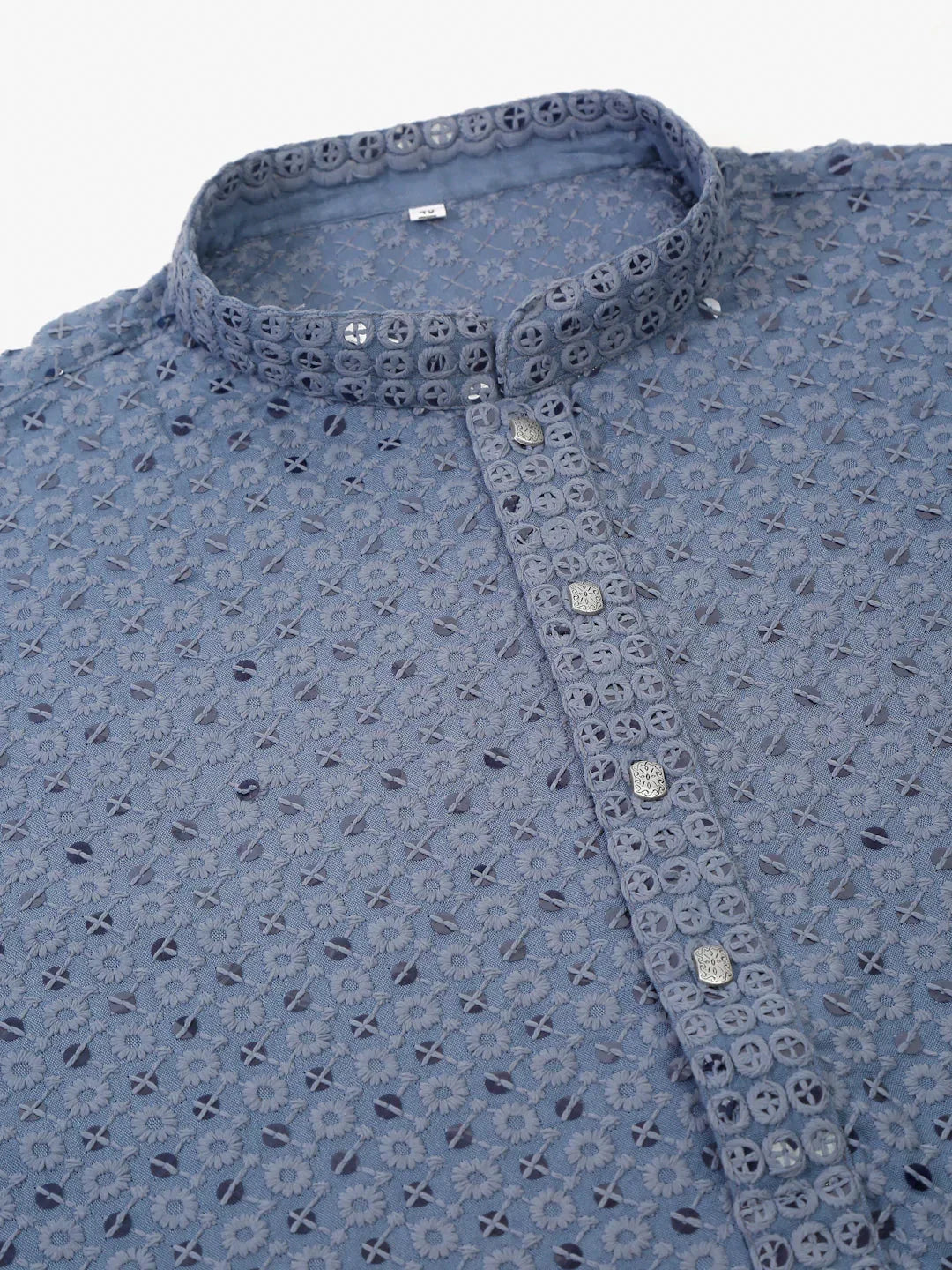 Jompers Men's Grey Chikankari Embroidered and Sequence Kurta Only