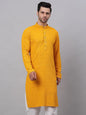Jompers Men's Mustard Chikankari Embroidered and Sequence Kurta Only
