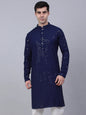 Jompers Men's Navy Blue Chikankari Embroidered and Sequence Kurta Only