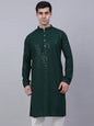 Jompers Men's Olive Green Chikankari Embroidered and Sequence Kurta Only