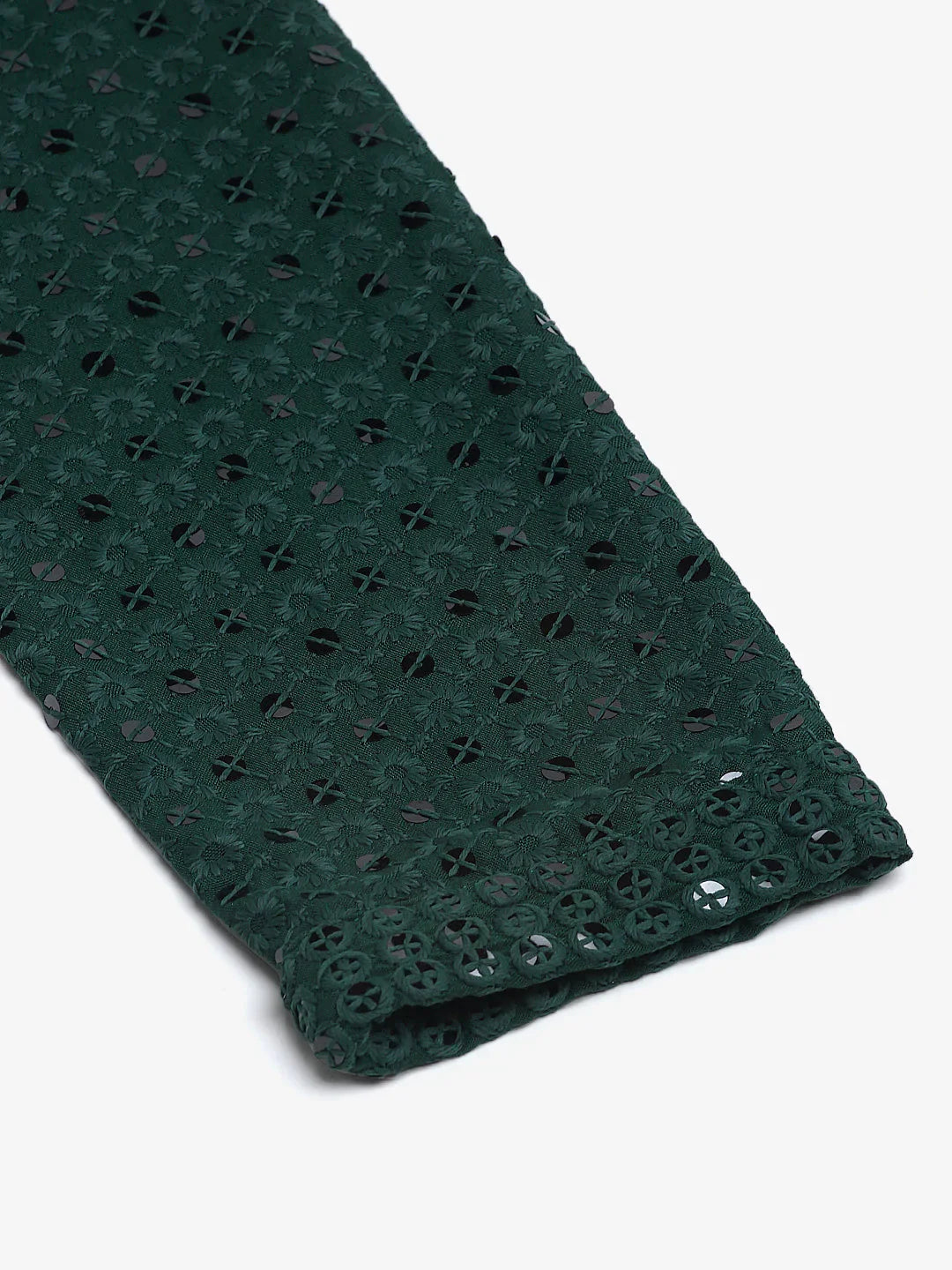Jompers Men's Olive Green Chikankari Embroidered and Sequence Kurta Only