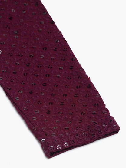 Jompers Men's Purple Chikankari Embroidered and Sequence Kurta Only