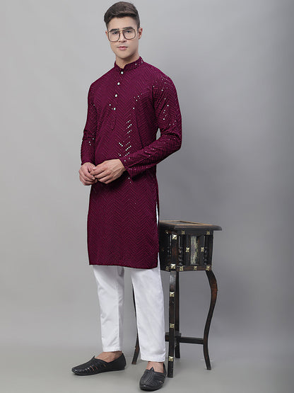 Jompers Men's Purple Embroidered Sequinned Kurta